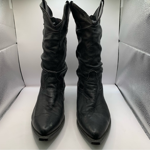 Dingo Slouch Cowboy Boots Black Pigskin Leather Western Biker 6.5D need insoles - Picture 7 of 10